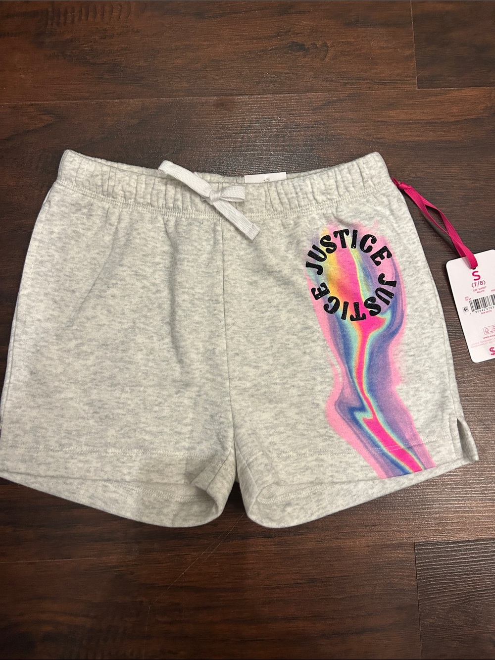 Girl’s Justice Light Gray Heather Shorts with Rainbow Swirl Graphic Sz S